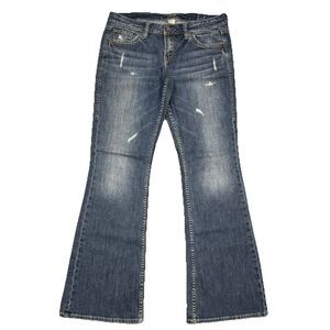 Silver Jeans Lola Womens 31 Flare Bell Low Waist Distress Blue Measures 34 x 33